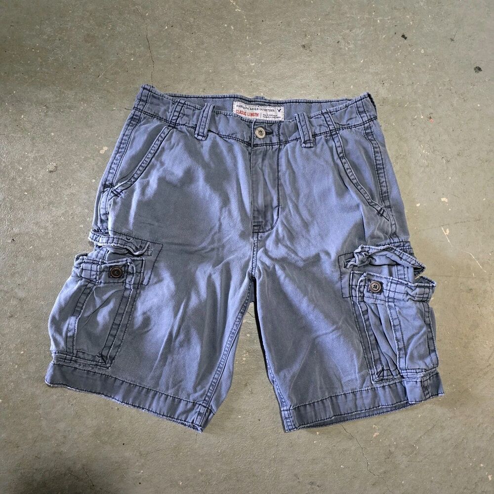Vintage Y2k American Eagle Cargo Shorts Navy Classic Length Size 32 Preppy